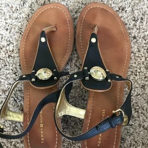 Tommy Hilfiger Black and Gold Sandals